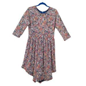 Tea Collection Girls Dress 12 Orange Floral Elbow Sleeve Stretch Curved Hem